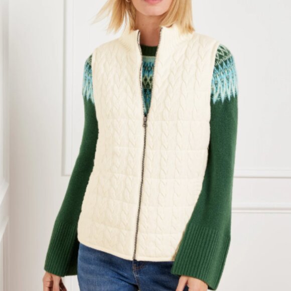 Talbots Cable Knit Quilted Sweater Puffer Vest - NWT - Large - Picture 1 of 7